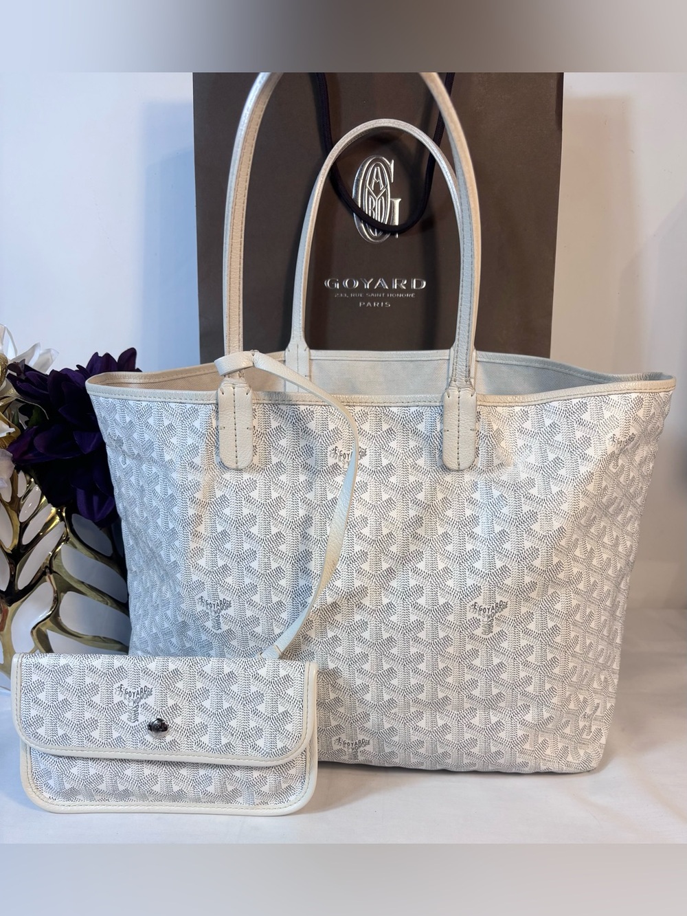 Authentic Goyard Goyardine Saint Louis Pm Tote White